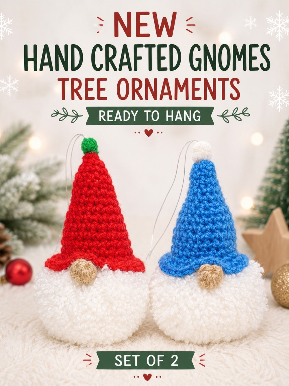 NEW Hand Crafted Gnomes Tree Ornaments Ready to hang (2)